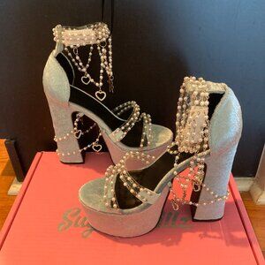 Dolls Kill Sugar Thrillz Holy Revelation Heels Velvet Light Blue